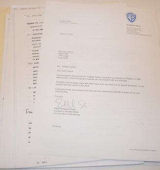 Item #63-9631 Royalty Checks to Lady Colyton, 2002-2003, re: Addams Family. Warner Brothers.