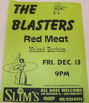 Item #63-9665 Poster for The Blasters, Red Meat, and Naked Barbies, Friday, December 13, 1996, at Slim's Presents. Slim's Presents, San Francisco.