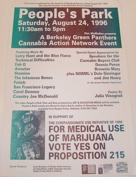 Item #63-9694 In Support of the Compassionate Use Initiative of 1996 For Medical Use of Marijuana. People's Park, Saturday August 24, 1996. Berkeley Green Panthers Cannabis Action Network Event, Dan McMullan.