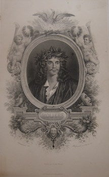 Item #63-9760 Moliere. Engraving of Playwright Jean Baptiste Poquelin, Moliere. After Chenavard,...