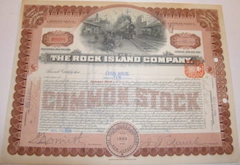 Item #63-9784 Shares in Rock Island Company. Rock Island Company.