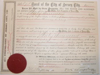 Item #63-9793 Shares in the Bond of the City of Jersey City. Bond of the City of Jersey City.