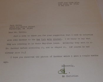 Ed Christian - Tls Ed Christian to Yellin, Dated May 22, 1979. Re: John Gardner