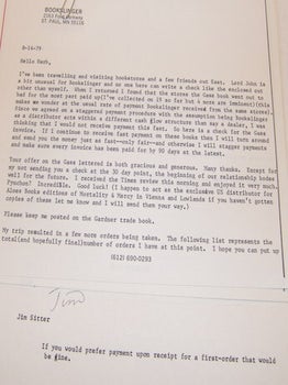 Item #63-9818 TLS (3) Jim Sitter to Yellin, dated June 24, July 10, & August 14, 1979. RE: book...