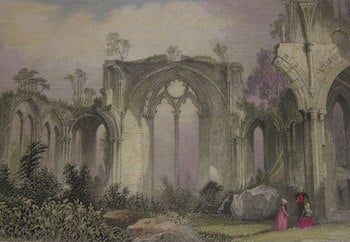 Item #63-9931 Netley Abbey. Hand-colored Engraving. G. J. Sargent, J. Hinchliff, illustr., engrav.