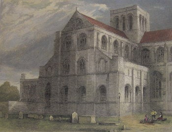 Item #63-9935 Winchester Cathedral, North Transept. Hand-colored Engraving. Hablot Browne, R. Garland, W. E. Albutt, illustr., engrav.
