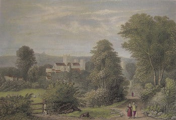 Item #63-9938 Wells Cathedral, East View. Hand-colored Engraving. Hablot Browne, B. Winkles, illustr., engrav.