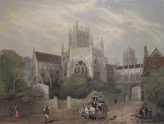 Item #63-9939 Wells Cathedral, East Gate. Hand-colored Engraving. Hablot Browne, B. Winkles,...
