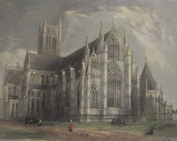 Item #63-9941 Lincoln Cathedral, South East View. Hand-colored Engraving. Hablot Browne, R. Garland, B. Winkles, illustr., engrav.