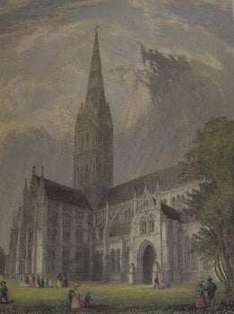 Item #63-9944 Salisbury Cathedral, North Side. Hand-colored Engraving. Hablot Browne, B Winkles,...