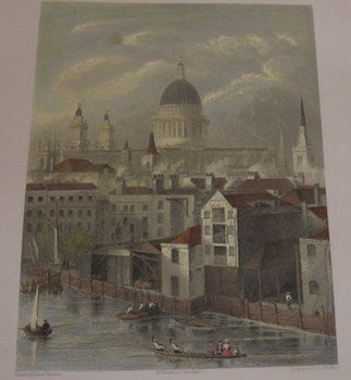 Item #63-9946 St. Paul's Cathedral, View From Southwark Bridge. Hand-colored Engraving. Hablot Browne, B Winkles, illustr., engrav.