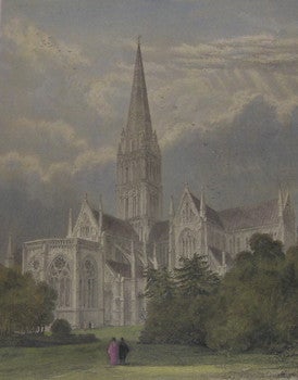 Item #63-9951 Salisbury Cathedral, North Side. Hand-colored Engraving. J. Archer, B Winkles,...