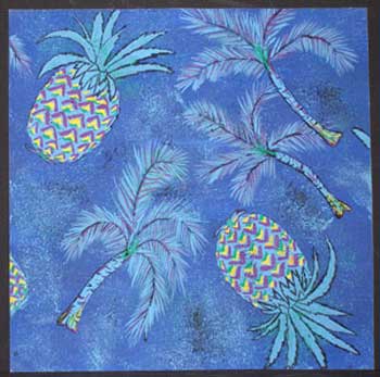 Item #65-0014 Blue Pineapples and Palm Fronds. Joe Carlos.