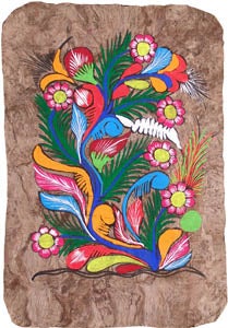 Item #65-0045 Mexican Bark Painting of Flowers. Indigenous Artist.