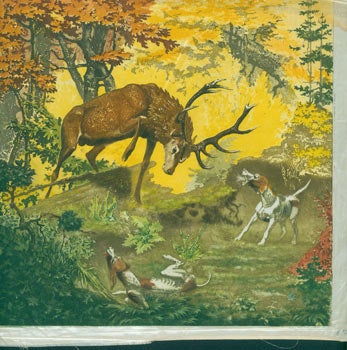 Item #65-0050 Forest scene with stag and hunting dogs. Hunting Arist.