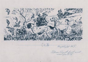 Item #65-0051 Hunting scene with dogs and Quail. Fred McCaleb