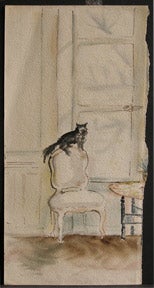 Item #65-0145 Black cat on a chair. Cat Artist.
