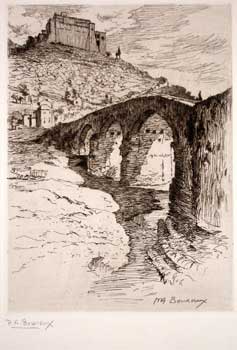 Item #65-0232 Assissi-Convent of St. Francis and Bridge of San Vittorio. Paul Adrien Bouroux, b....
