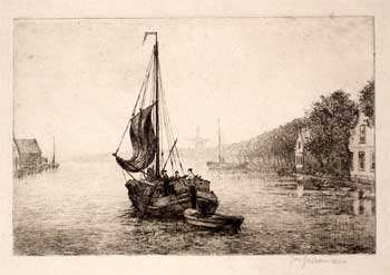 Evermon, Jacques - Dutch River Scene with Sail Boat