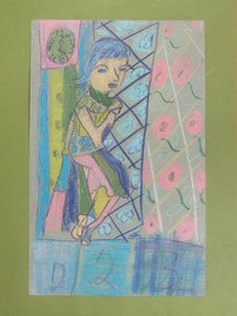 Item #65-0279 Woman beside a wall clock in the style of the Bay Area Figurative School....