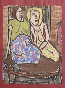 Item #65-0286 Seated Figures in the style of the Bay Area Figurative School. George Buttner