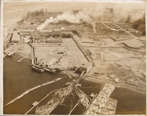 Item #65-0340 Aerial view of Bechtel Corporation logging plant. Aerial photographer