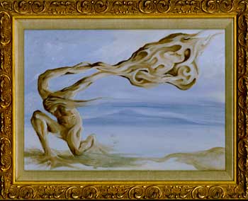Item #65-0848 Woman on Fire. Surrealist painter, in the style of Salvador Dali or William Blake.