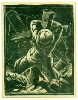 Item #65-1817 WWI Soldier Crucified at the Trenches. Etcher, after Kent.