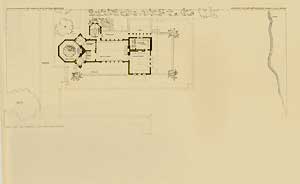 Item #65-1853 Dwelling of Mr. McAfee, Kenilworth, Illinois. Ground plan, 1894. Pl. VIII. Frank Lloyd Wright.