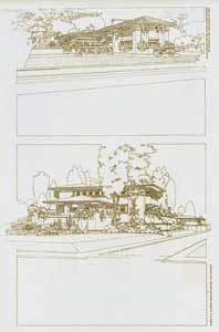 Item #65-1864 Perspective view of the Ullman house and perspective Study of the Westcott house, 1904. Pl. XVI. Frank Lloyd Wright.