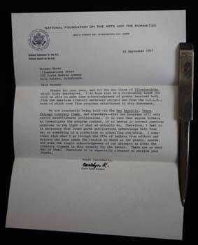 Item #67-0164 TLS from Carolyn Kizer for the National Endowment for the Arts, to Norman Moser....