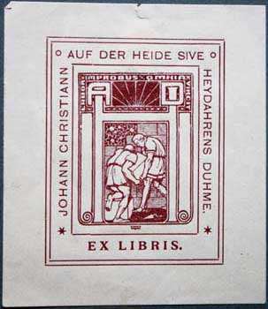 Item #67-0202 Ex Libris: Johann Christian Auf der Heide Sive Heydahrens Duhme. Albert Pieter I....