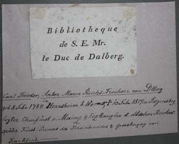 Item #67-0256 Bibliotheque de S.E. Mr. le Duc de Dalberg. Anonymous.