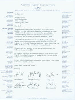 Item #67-0379 The John Huston Award for Artists Rights, April 21, 1995. Artist's Rights...