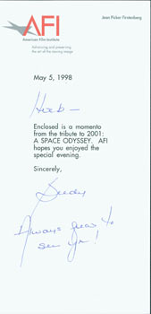 Item #67-0390 Enclosed is a momento . . .Notecard with hand-written signed dedication to Herb...
