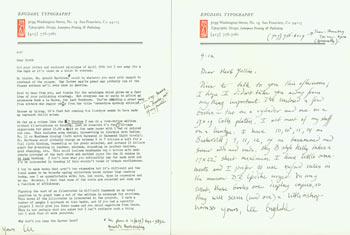 Item #67-0396 Two letters from Lee Engdahl to Herb Yellin. Lee Engdahl, Engdahl Typography.