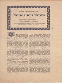 Item #67-0424 Nonesuch News Number One, September 1938. Nonesuch Press