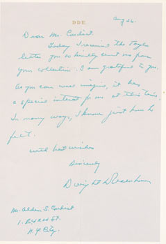 Item #67-0465 Facsimile of ALS by Dwight D. Eisenhower, dated August 26, 1952, sent to General...