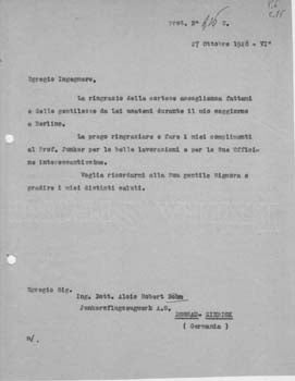 Item #67-0522 Typed letter, unsigned, from [Gianni] Caproni to Alois Robert Böhm. Aeroplani Caproni