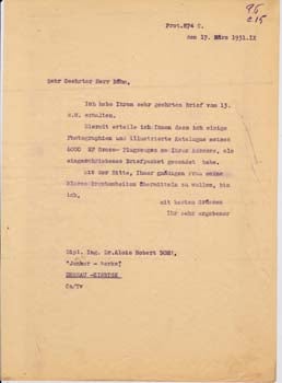 Item #67-0528 Typed letter, unsigned draft, from [Gianni] Caproni to Alois Robert Böhm. Aeroplani Caproni.