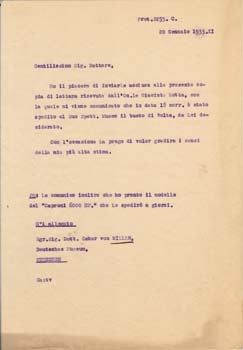 Item #67-0532 Typed letter from Gianni Caproni to Dr. Oskar von Miller at the Deutsches Museum,...