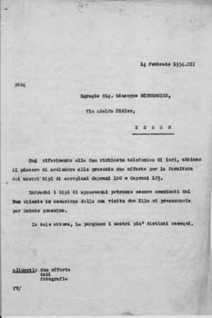 Item #67-0541 Typed letter from Societa Aeroplani Caproni to Guiseppe Michencich. Societa...