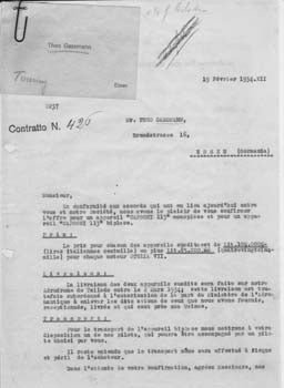 Item #67-0542 Typed letter from Societa Aeroplani Caproni to Theo Gassmann. Societa Aeroplani Caproni.