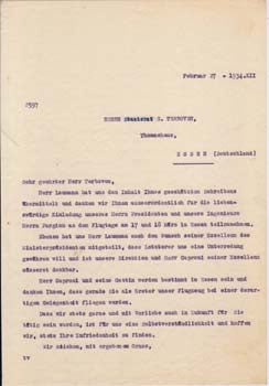Item #67-0544 Typed letter from Societa Aeroplani Caproni to G. Terboven. Societa Aeroplani Caproni