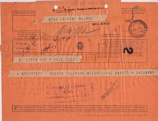 Item #67-0545 Telegram from Theo Gassmann to Societa Aeroplani Caproni. Theo Gassman