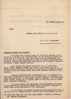 Item #67-0553 Typed letter from Societa Aeroplani Caproni to Theo Gassmann. Societa Aeroplani...