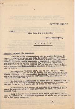 Item #67-0556 Typed letter from Societa Aeroplani Caproni to Theo Gassmann. Societa Aeroplani...