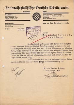Item #67-0561 Typed letter from Theo Gassmann to Aeroplani Caproni. Theo Gassmann