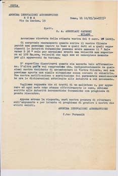 Item #67-0563 Typed letter from Anonima Innovazioni Aeronautiche to Societa Aeroplani Caproni....