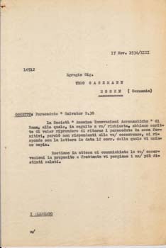 Societa Aeroplani Caproni - Typed Letter from the Societa Aeroplani Caproni to Theodore Gassmann